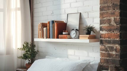 Wall Mural - Cozy bedroom interior with books, clock, and natural elements