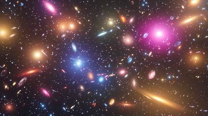 Wall Mural - Cosmic enigma: stunning 3d render of a colorful supercluster of galaxies with cinematic lightning display. Enigma. Illustration