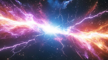 Wall Mural - Cosmic enigma: stunning 3d render of a colorful supercluster of galaxies with cinematic lightning display. Enigma. Illustration