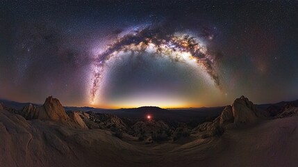 Wall Mural - Panoramic view of a space photograph of the Milky Way galaxy with stars against the night sky. 