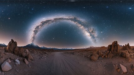 Wall Mural - Panoramic view of a space photograph of the Milky Way galaxy with stars against the night sky. 