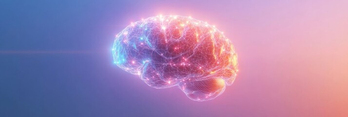 Aufkleber - An illuminated brain made of small, glowing points and lines showcases a complex network, providing ideal space for additional text highlights. Generative AI