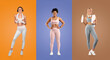 © Prostock-studio - Three young adults engage in fitness activities, displaying athletic wear and enjoying a healthy lifestyle. Each person stands against a colorful backdrop, emphasizing their sporty spirit.
