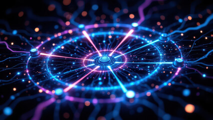 Wall Mural - A futuristic digital art representation of a brain's neural network with glowing nodes and connections, symbolizing artificial intelligence and RAG (Retrieval Augmented Generation) technology.