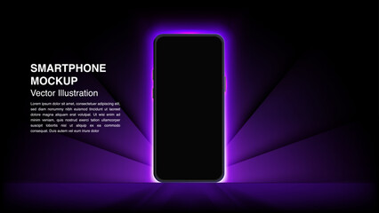 Neon Glow Smartphone with Black Screen: Stunning Mobile Display Designs for Banners, Wallpapers, and Luxury Vouchers. Vector.