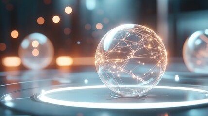 Wall Mural - Futuristic digital sphere with glowing network in abstract technology scene