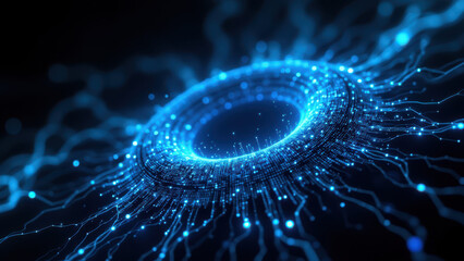 Wall Mural - Futuristic RAG logo with intricate light blue neural network design.