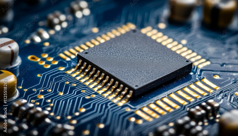 Dark blue technology background featuring a detailed circuit board ...