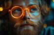 © Alla - A close-up shot of a man with glasses and a beard, ideal for use in editorial or commercial content