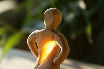 Poster - A wooden figurine holds a yellow light, perfect for decorative or symbolic uses