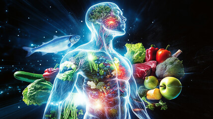 Wall Mural - scientific graphic of body absorbing nutrients from vegetables	
