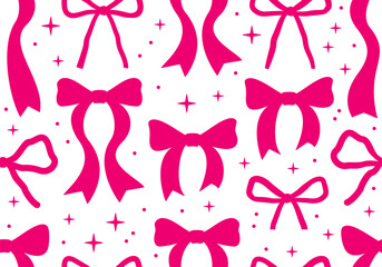 Wall Mural - seamless pattern with abstract pink ribbons. vector flat background with bows in retro style. coquet