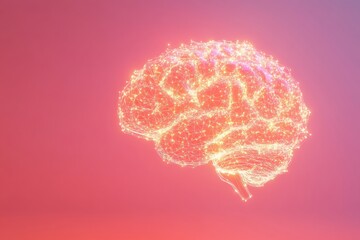 Poster - A vibrant brain made of glowing light points showcases a network of connections, creating a visually striking design with space for text. Generative AI