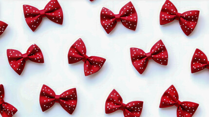 Wall Mural - Red polka dot bow tie pattern on white background