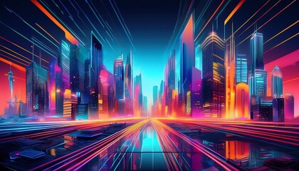 Wall Mural - vibrant abstract metropolis with futuristic neon colors and geometric skyscrapers in night light generative ai