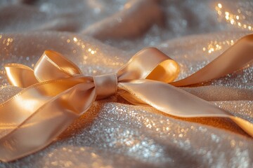Aufkleber - A golden ribbon is tied in a beautiful bow on a shimmering surface, creating an elegant and festive atmosphere perfect for New Year celebrations. Generative AI