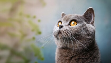 Wall Mural - beautiful british shorthair cat looks up animal portrait selective focus copy space generative ai