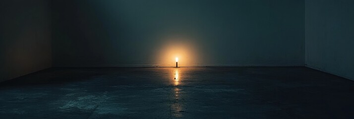 Leinwandbilder - A solitary light shines in a dark, empty room, creating an atmosphere of abandonment and providing ample space for text and reflection. Generative AI