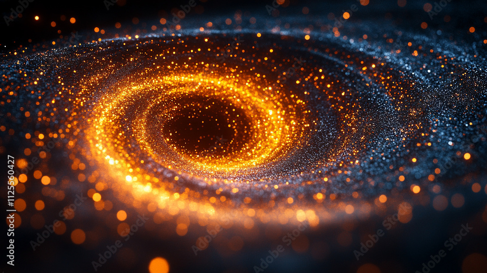 mesmerizing swirl of glittering particles forms a glowing circle ...