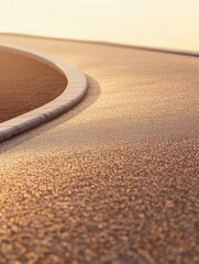 Poster - A curved running track guides the eye into the distance, bathed in warm light, ideal for athletes to train and compete. Generative AI