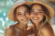 © Ева Поликарпова - Two friends pose for a photo, smiling and laughing together