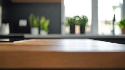 Wall Mural - A wooden table with a laptop placed on top