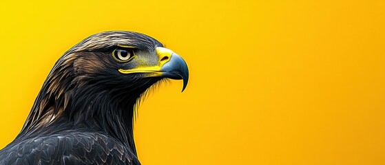 Wall Mural - Majestic eagle profile against a vibrant yellow backdrop. AI.