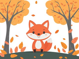 Canvas Print - Cute fox enjoying autumn leaves. AI.