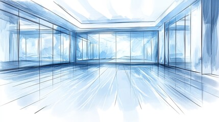 Wall Mural - abstract architectural sketch of modern glass room