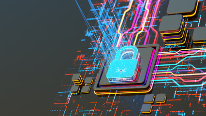 Digital security concept. Lock on CPU