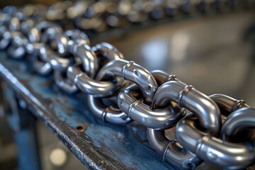 A detailed view of a chain lying on a table, possibly used in jewelry or decoration