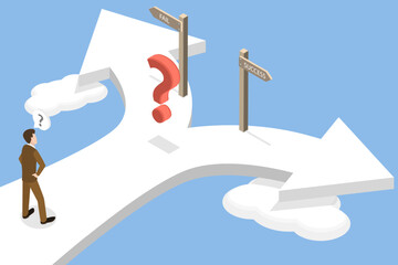 3D Isometric Flat Vector Illustration of Fail Or Success, The Importance Of Decision Making For Future Achievements