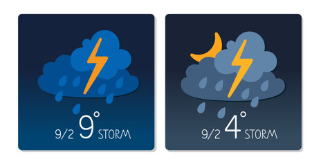 Wall Mural - Weather forecast showing storm conditions with varying temperatures for specific dates