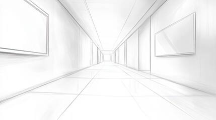 Poster - Architectural Sketch of a Long White Corridor