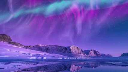 Wall Mural - greenland aurora purple reflections on water pan r generative ai
