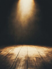 Leinwandbilder - A small light source highlights a bare wooden floor in a dark, empty room, inviting feelings of loneliness and space for creativity. Generative AI