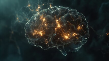 Aufkleber - Vibrant representation of a human brain made up of glowing neural connections and synapses, showcasing intricate details and copy space available. Generative AI