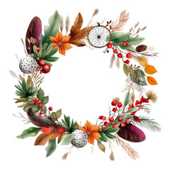 Wall Mural - Colorful Floral Wreath with Berries and Leaves for Seasonal Decor