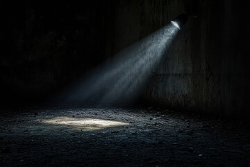 Leinwandbilder - A small beam of light breaks through darkness in an abandoned room, creating a strong sense of isolation and blank space ready for text. Generative AI
