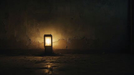 Leinwandbilder - A single light source illuminates a dark, empty room, creating an atmosphere of isolation while leaving ample space for text placement. Generative AI