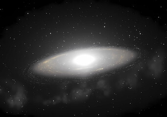 Wall Mural - A photorealistic depiction of the Andromeda galaxy, glowing with white light against the black of space