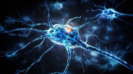 Leinwandbilder - Intricate neural pathways illuminate in vibrant blue tones, highlighting the complexity of brain connections with a dark backdrop. Generative AI
