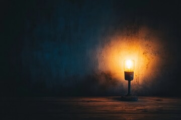 Fototapete - A single light source shines in a dark, empty room, casting shadows and creating a feeling of solitude and potential for written expression. Generative AI
