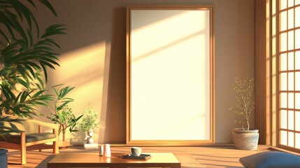 Canvas Print - illustration mockup frame in a traditional Japanese-style living room, ing.