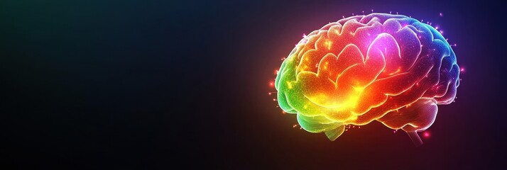 Aufkleber - Illumination of a human brain formed by vibrant neural networks and synapses, featuring ample empty space for additional text and information. Generative AI
