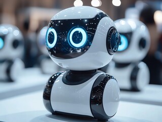 Aufkleber - A cute robot with glowing eyes, designed for interaction and engagement.