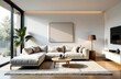 © Вера Щербакова - Contemporary living room with low profile sectional, minimalist coffee table and fine art. Scandinavian style