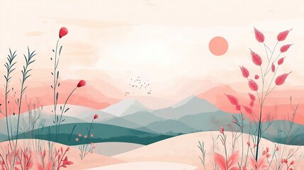 soft gradient abstract landscape with flowing elements and sun