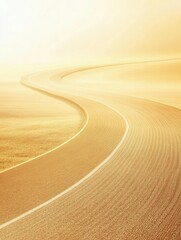 Aufkleber - A curved running track guides the eye into the distance, surrounded by an expansive open area bathed in warm sunlight. Generative AI