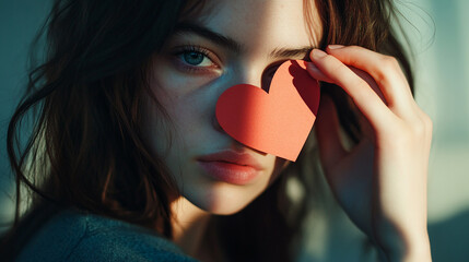 Portrait of a girl with a heart cutout on Valentine's Day symbolizing love and connection